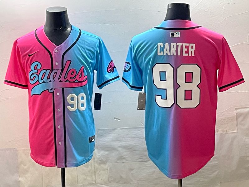 Men 2025 Philadelphia Eagles 98 Carter Blue pink Nike Limited NFL Jersey style 05